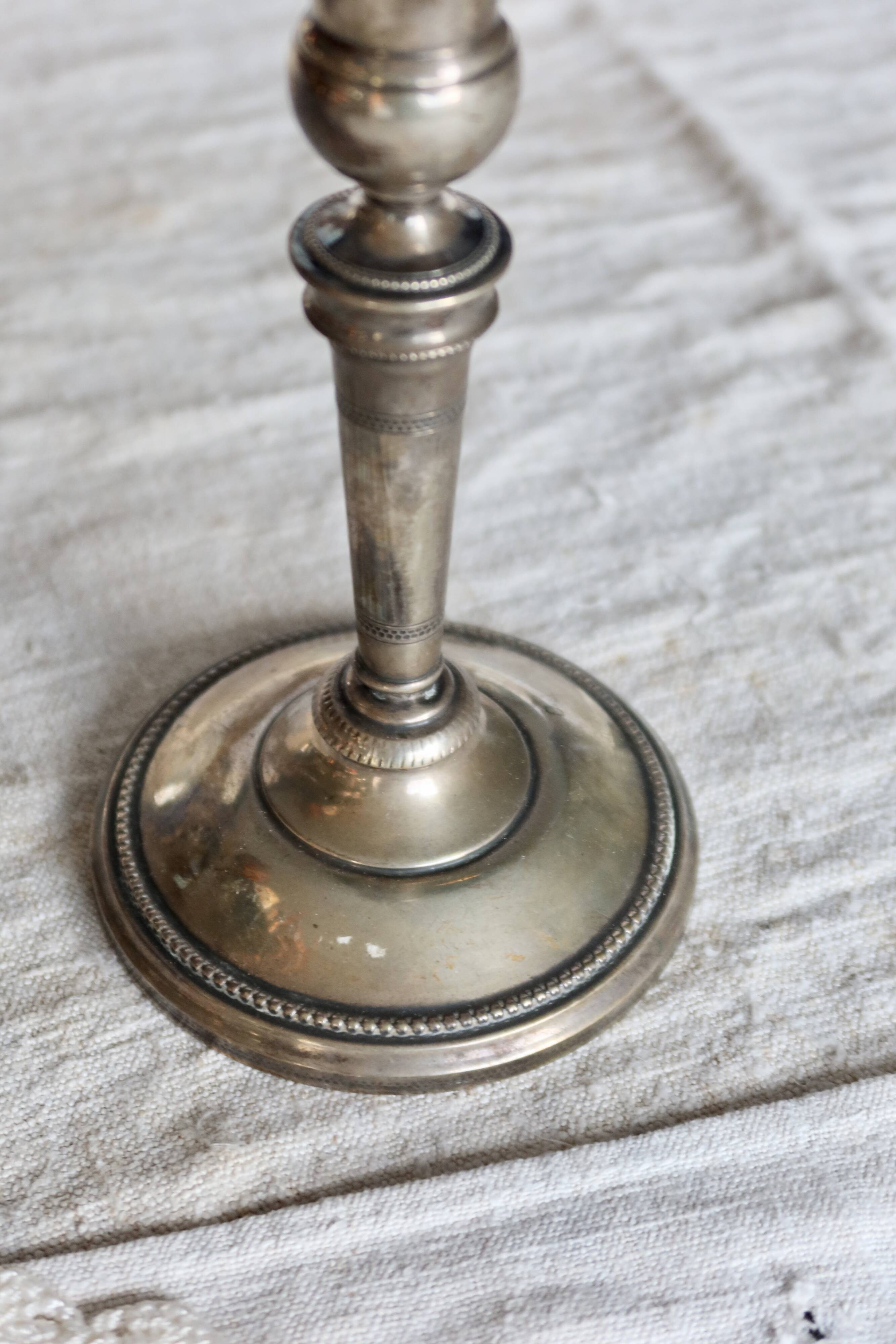 Antique silver-plated candlestick – Beaded decoration