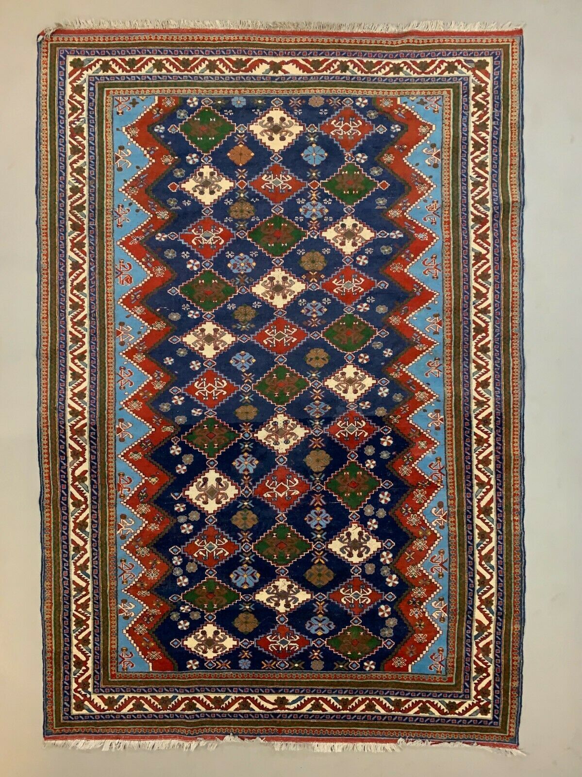 Original Shirvan Kazak Rug 310x210 cm Vintage, Blue, Red
