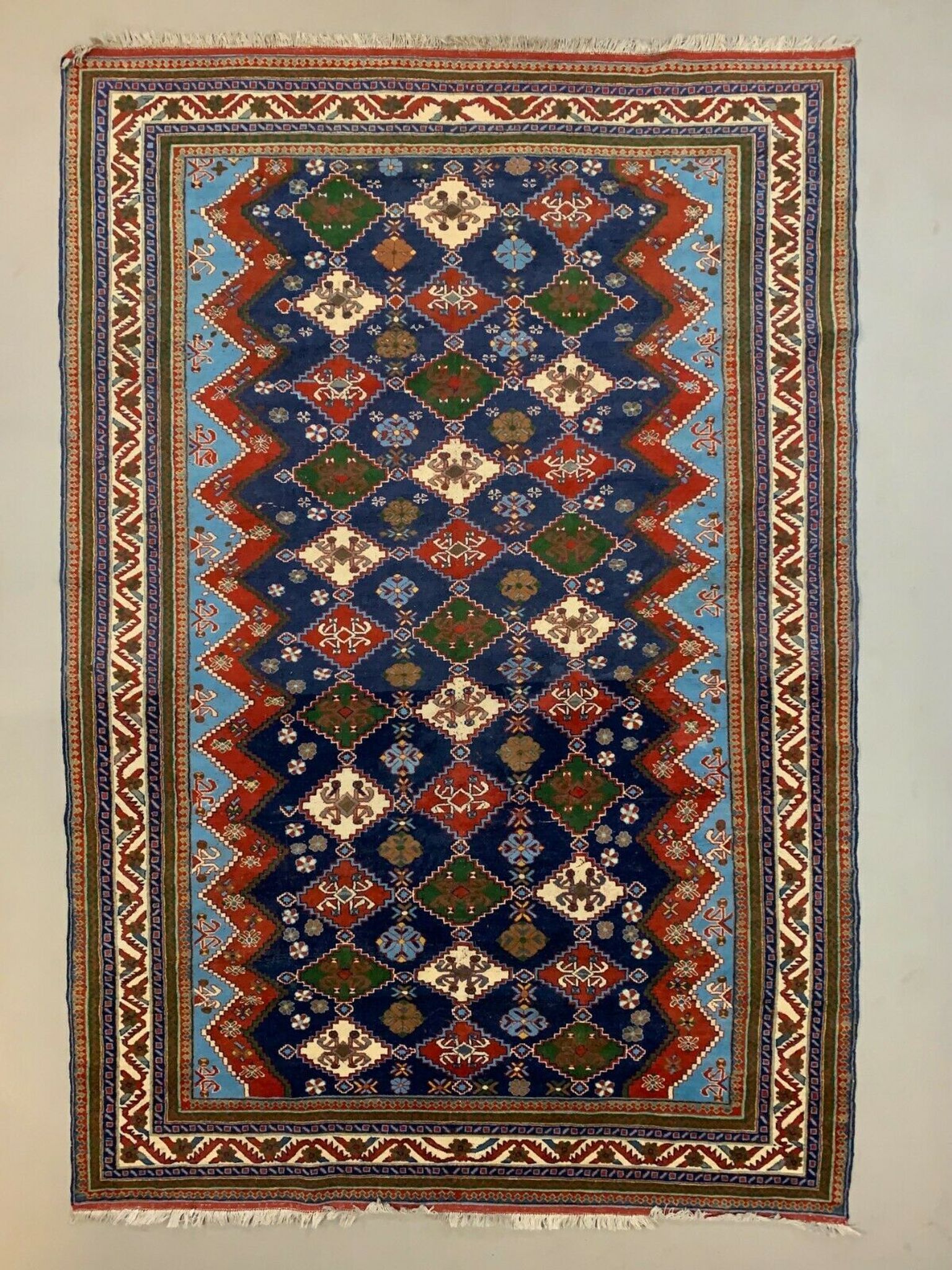 Original Shirvan Kazak Rug 310x210 cm Vintage, Blue, Red