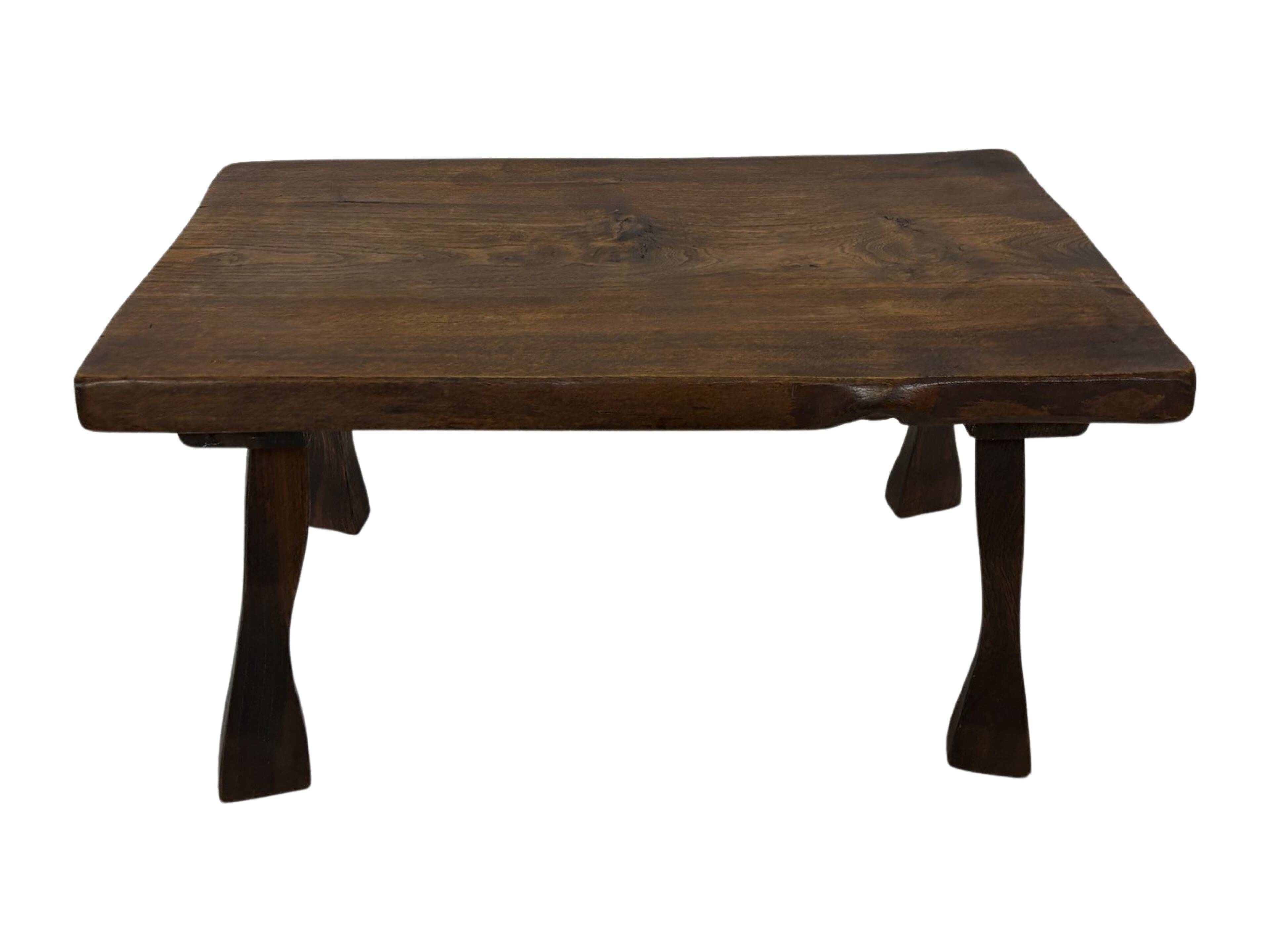 Vintage brutalist side table minimalistic design in dark wood