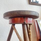 Pair of bar stools, wood and leather, circa 1950