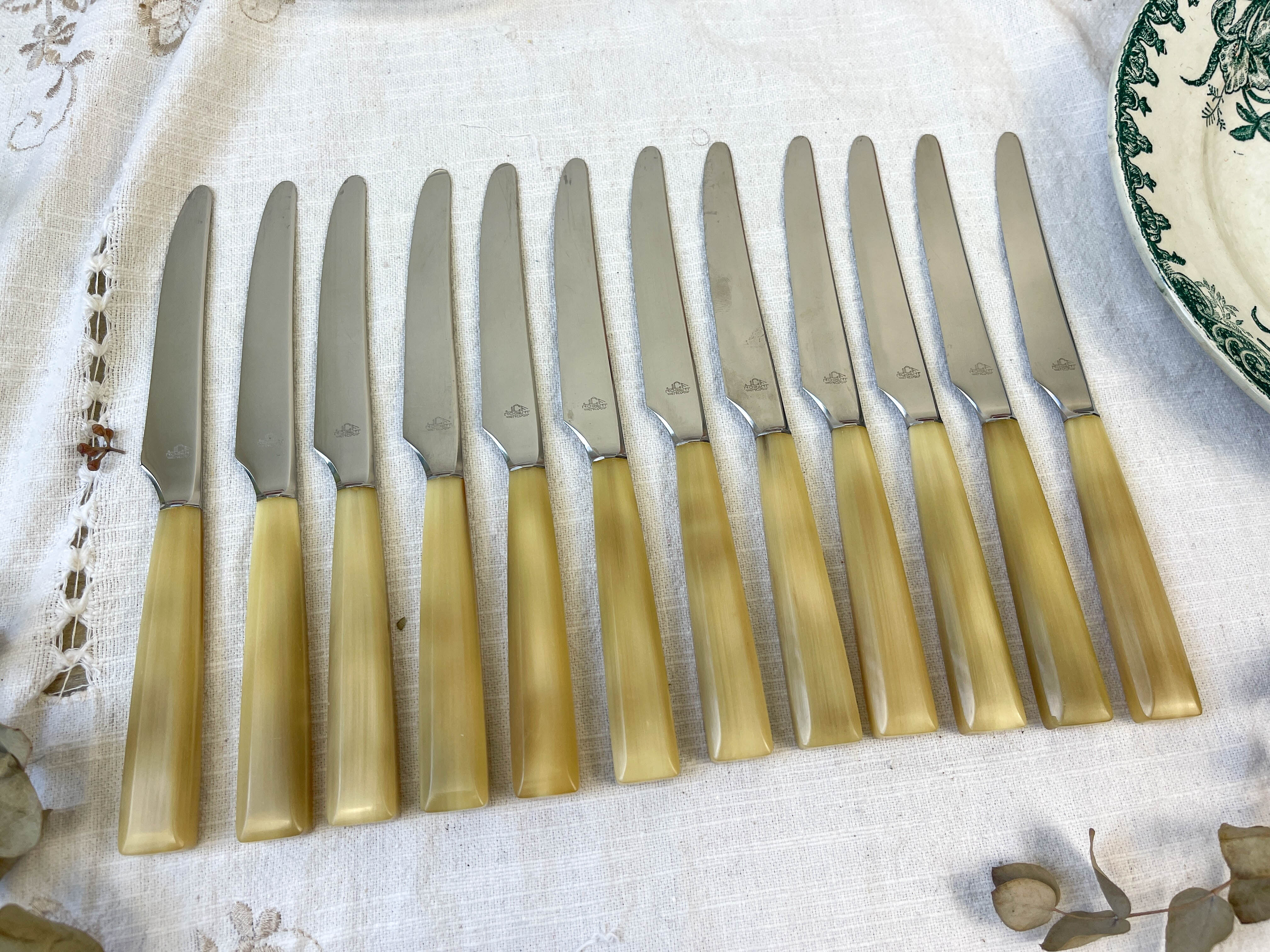 12 vintage knives NOGENT Bakélite imitation ivory