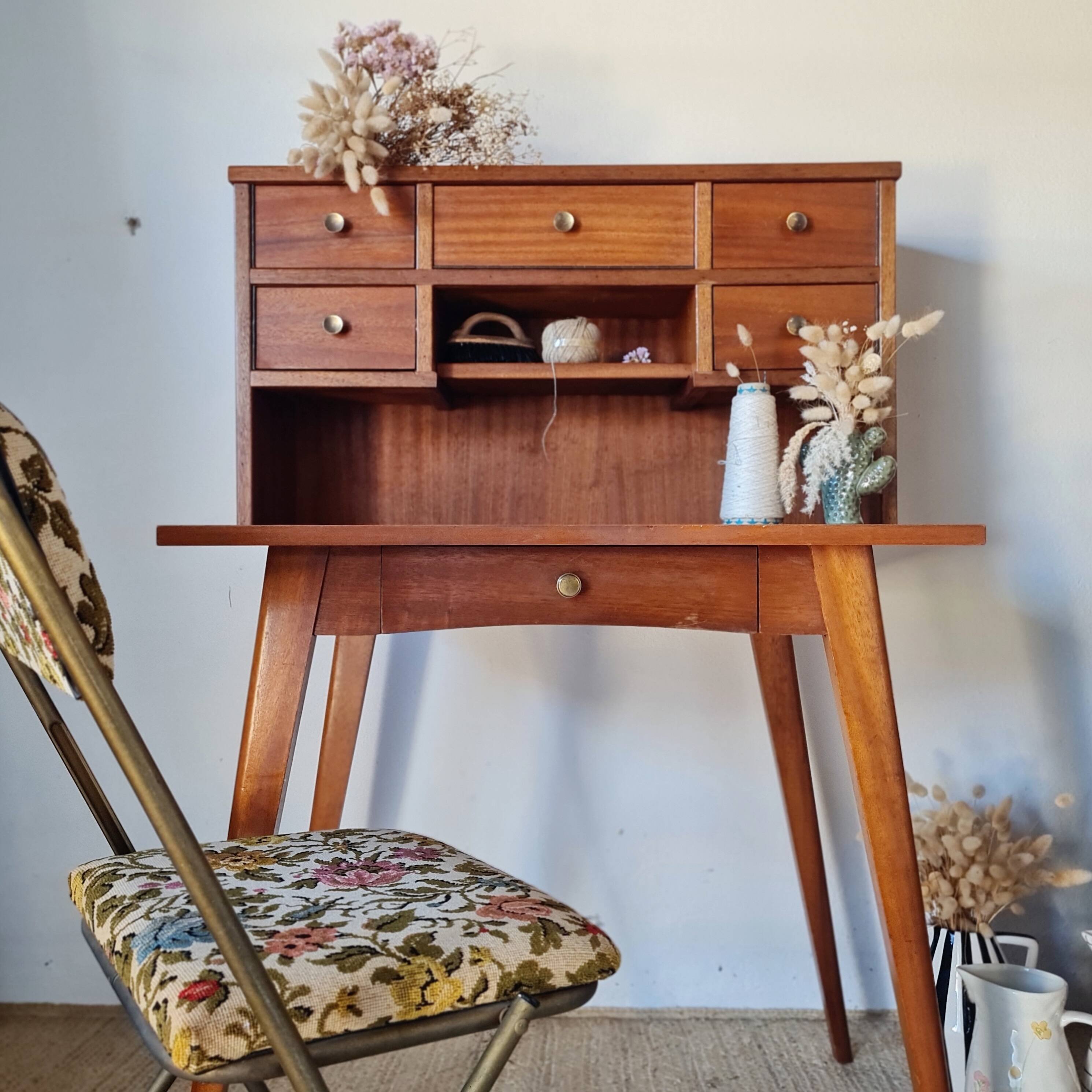 Scandinavian desk with tapered legs, vintage.