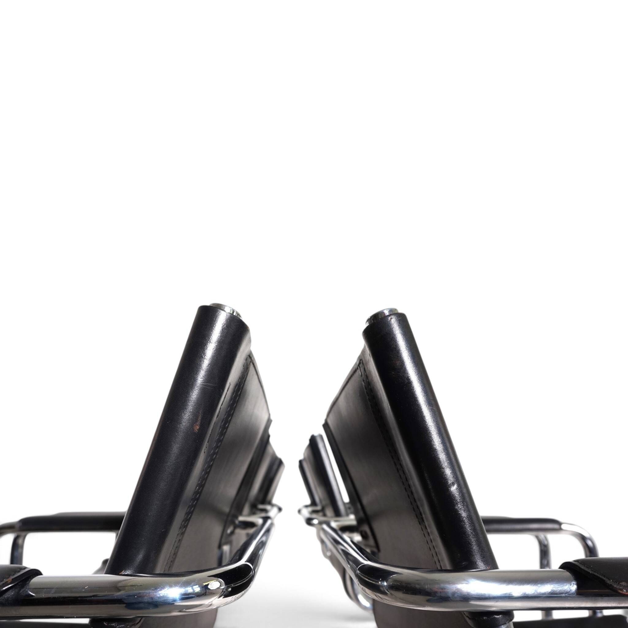 Matteo Grassi Set of 6 Visitor Chairs, Leather/Chrome Dining Chairs, 1970