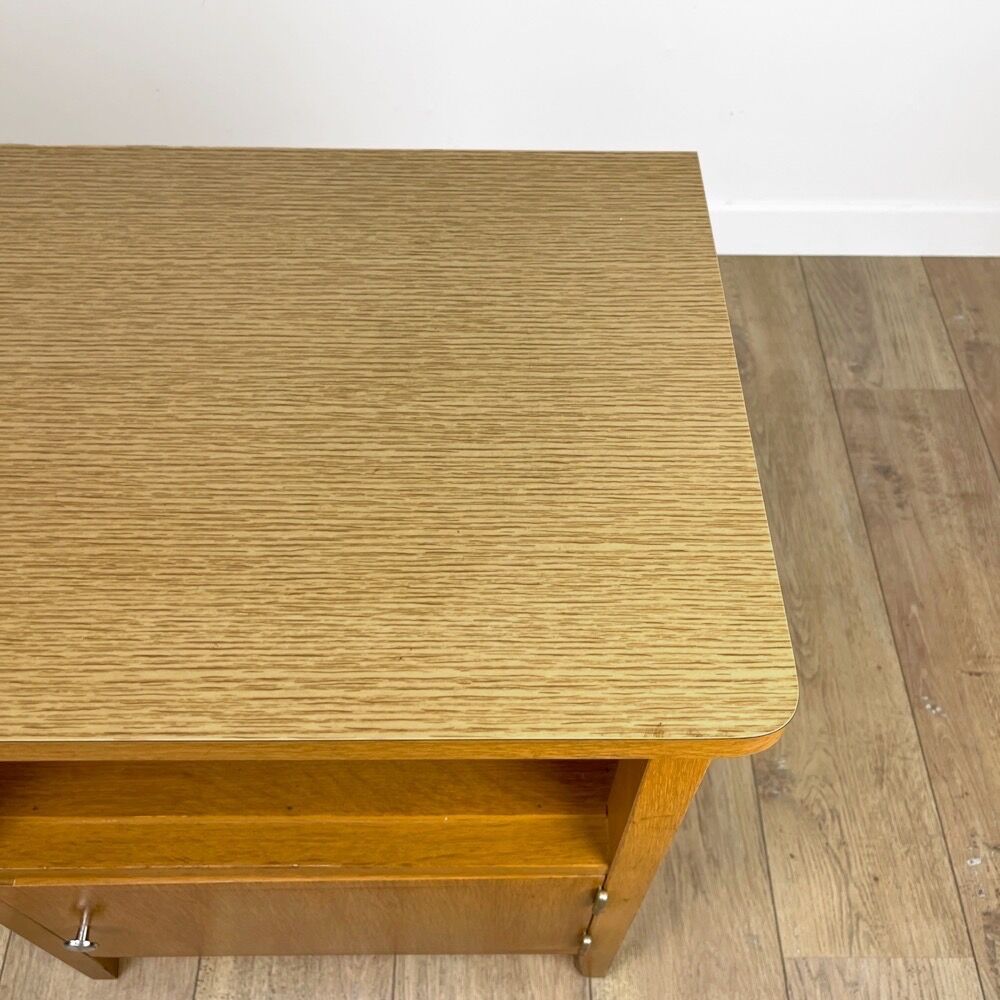 Pair of bedside tables blond wood and vinyl Jantzi 1966