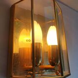 Pair of wall sconces in gold-plated brass with bevelled glass, Italian.
