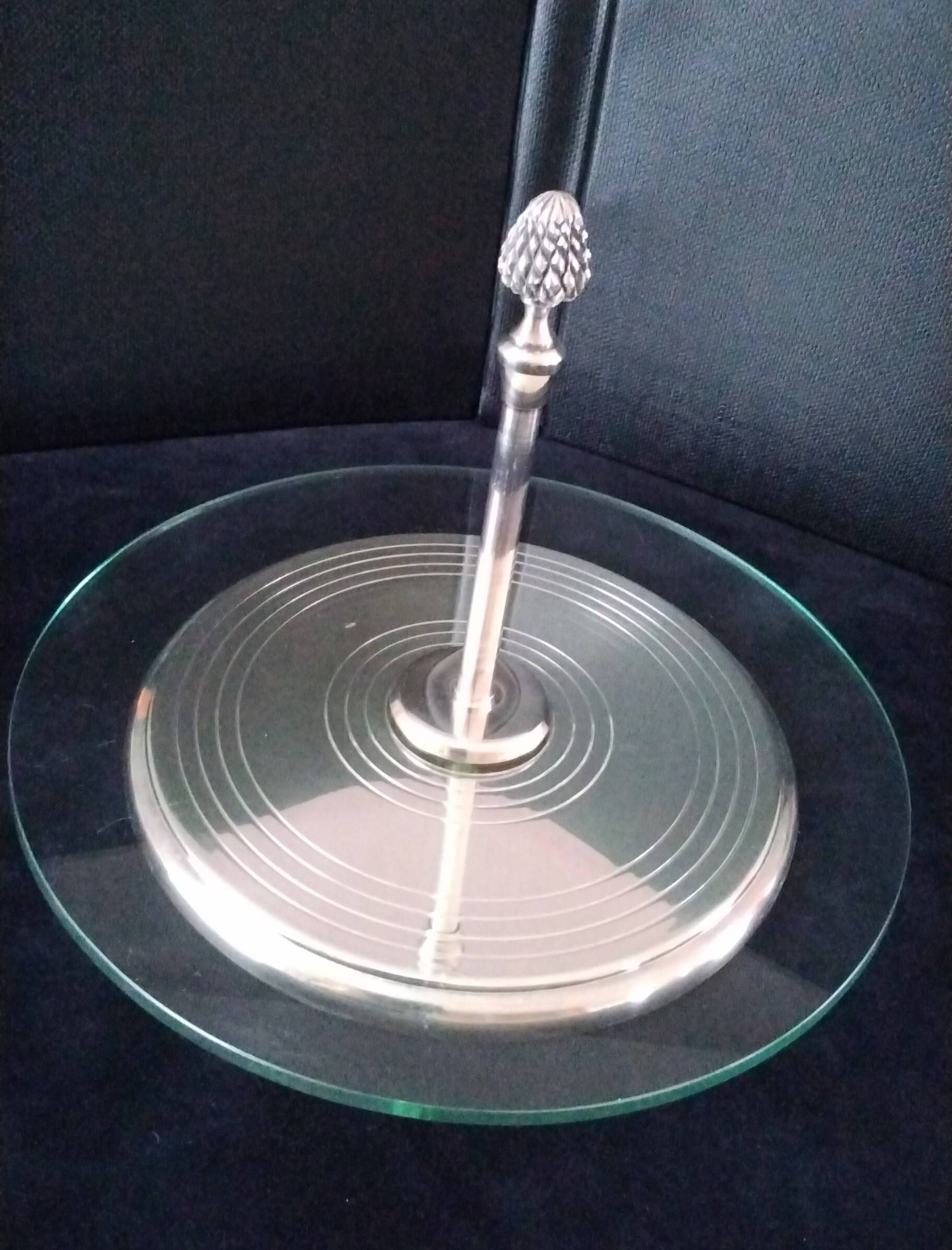 Cheese platter in glass and silver-plated metal Alexandre Gelb