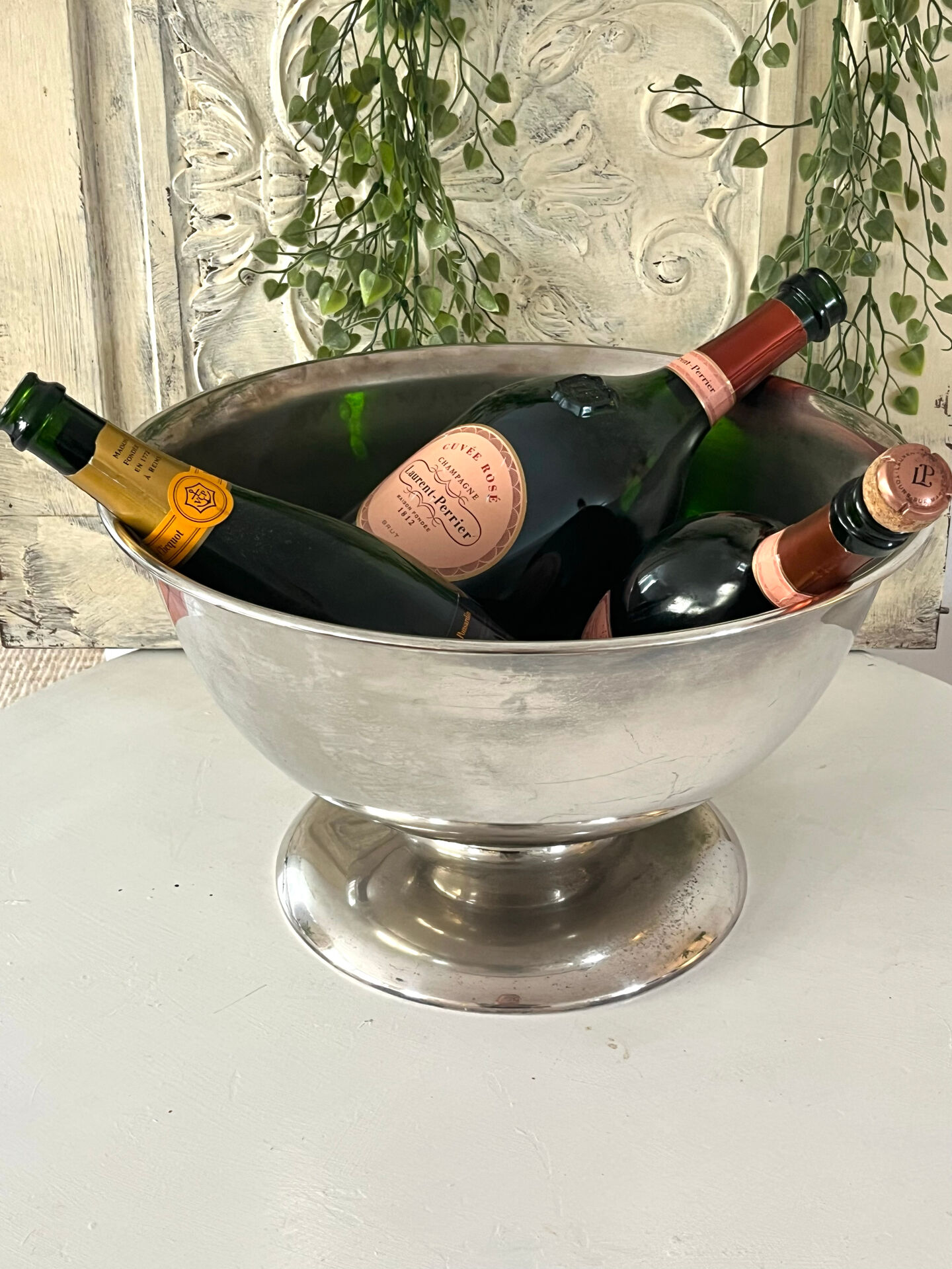 French champagne cooler bowl Leclerc Briant Vinum silver plated