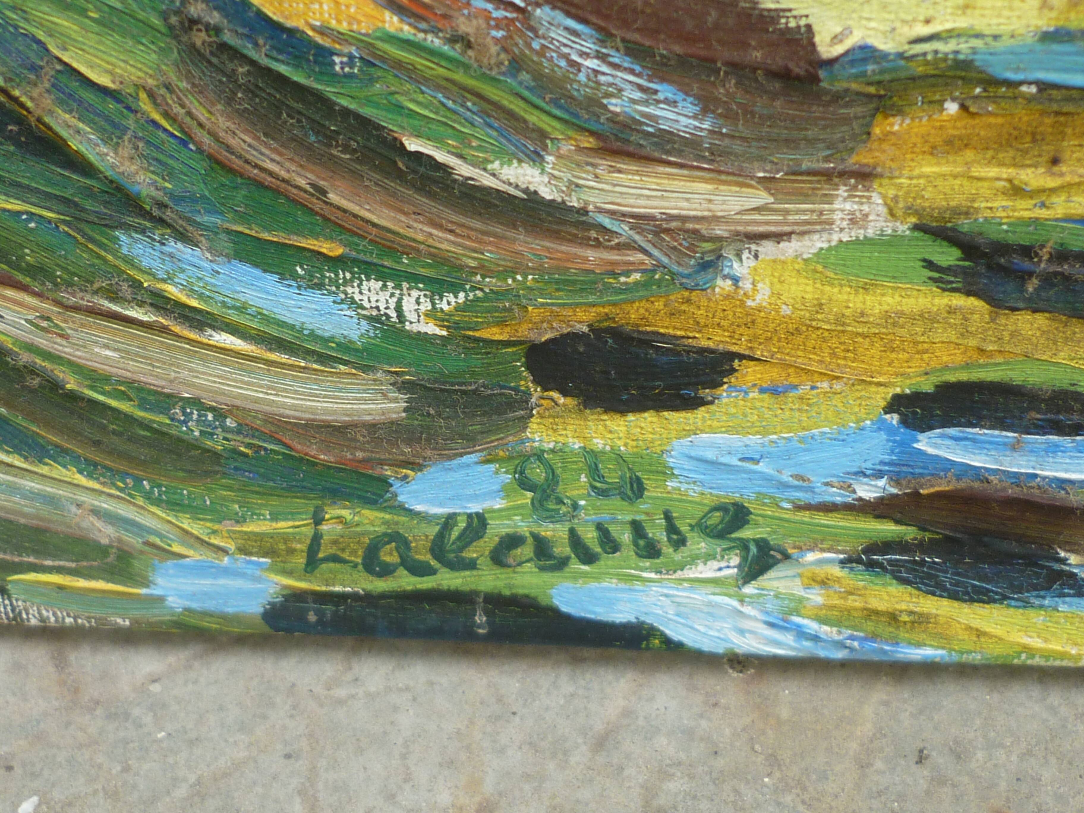 Tableau abstrait peinture couteau signé Lalanne