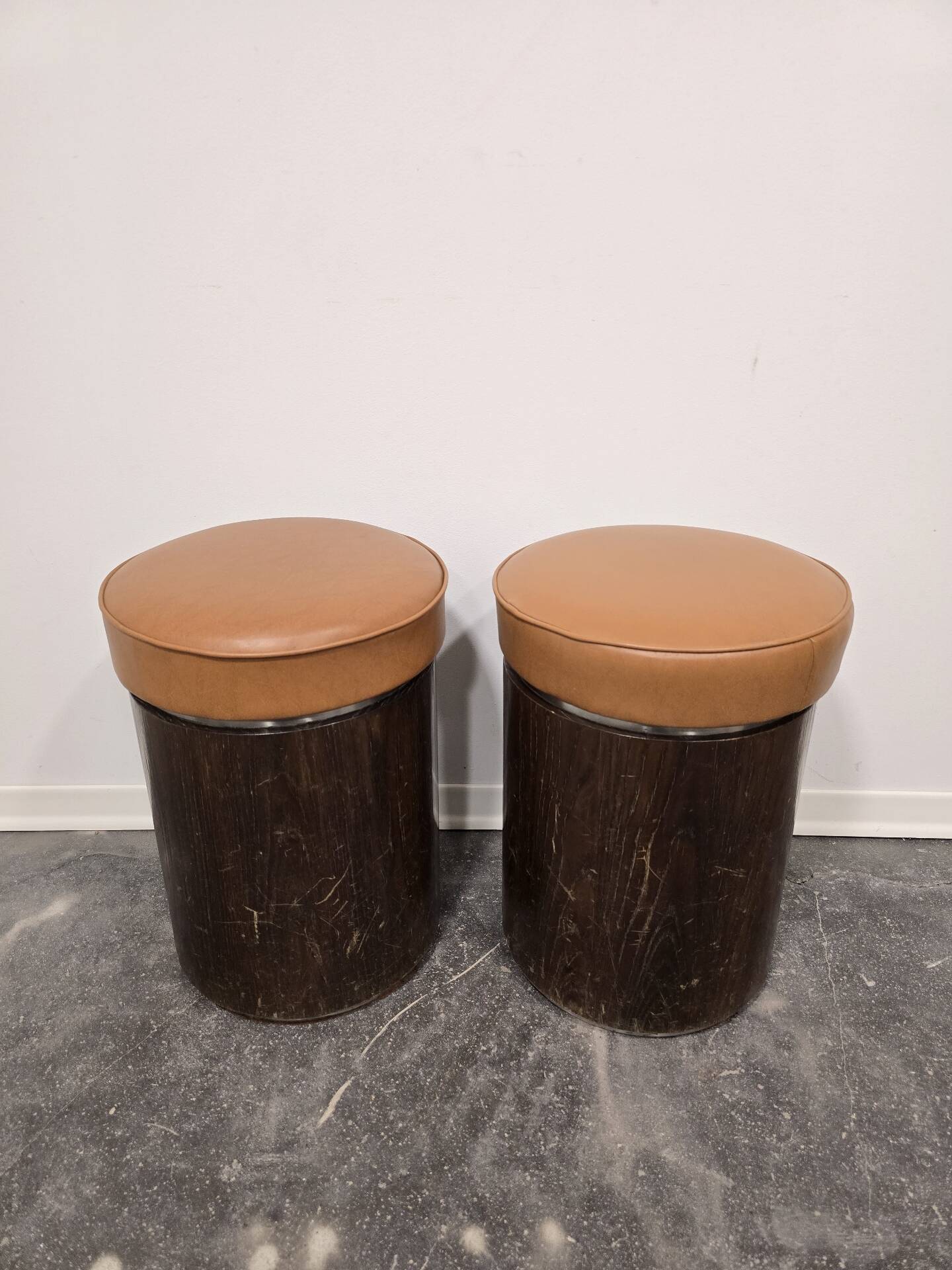 1970s Vintage Wooden Stool – Faux Leather Cushion & Aluminium Trim