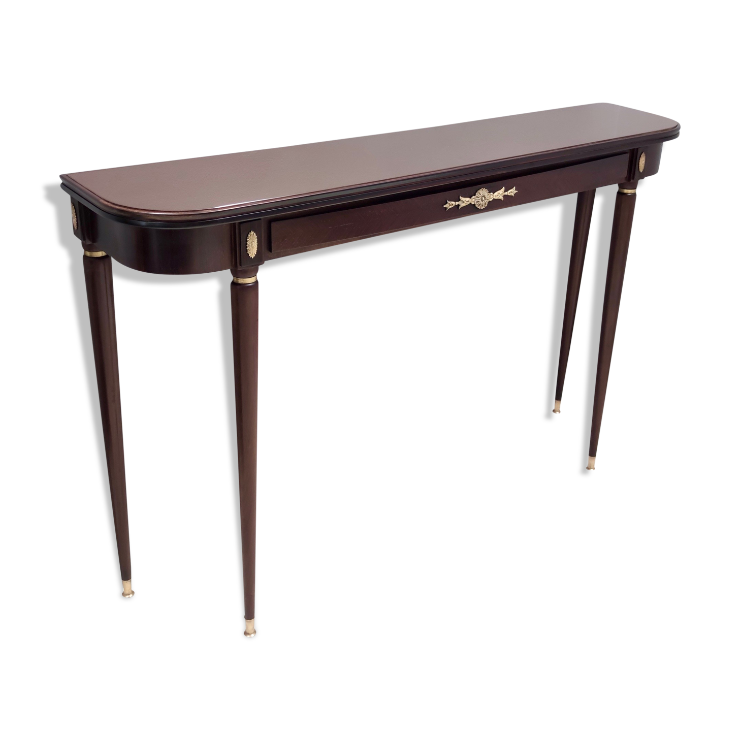 Vintage Ebonized Beech Console Table by Paolo Buffa with Glass Top, Italy