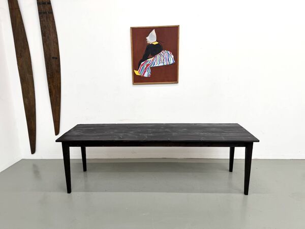 Grande Table de Ferme Années 50 en Bois Brûlé (Shou Sugi Ban) – L245 cm