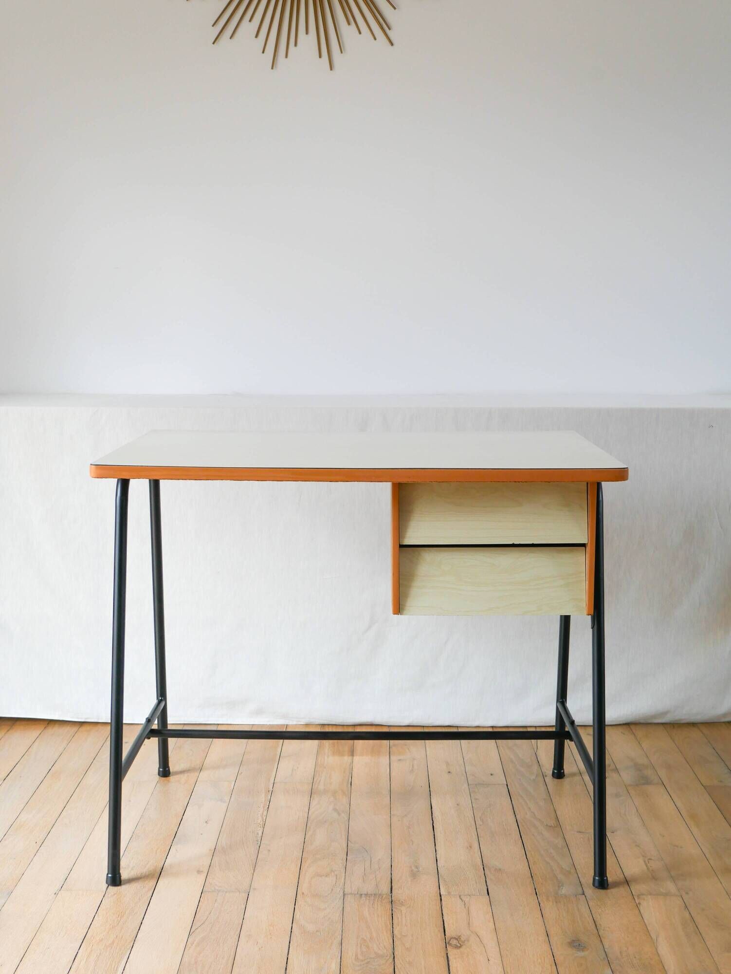 Formica, beech and black metal desk, Modernist Design, 1960
