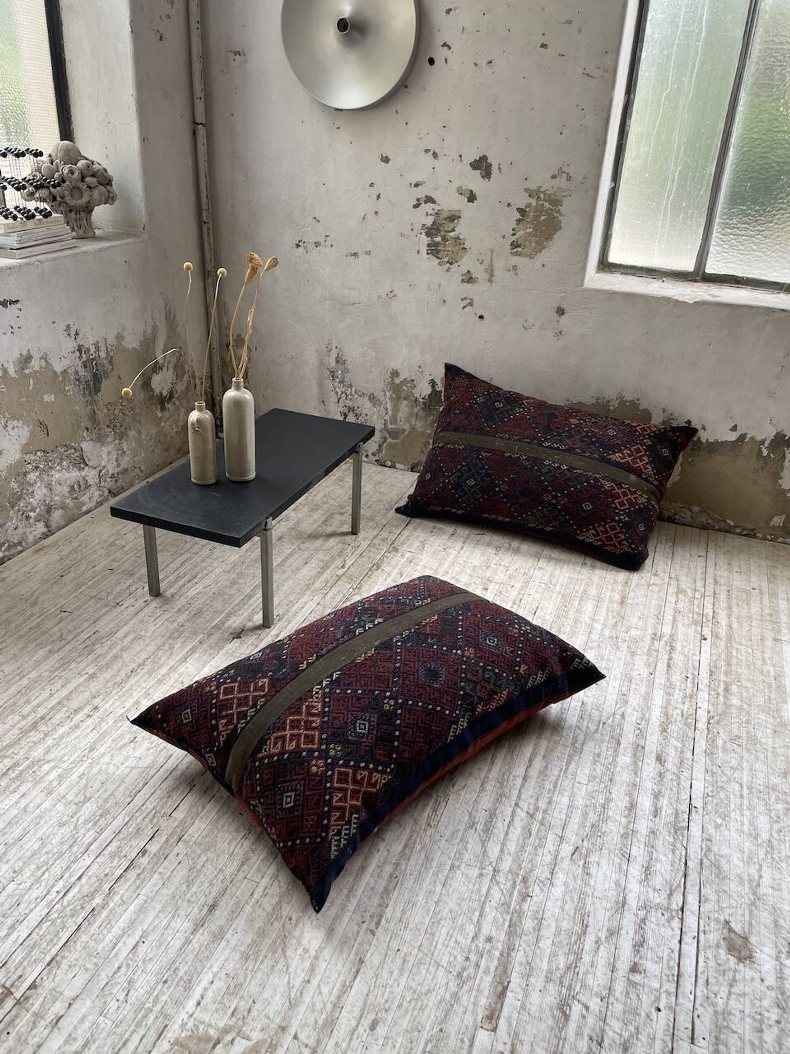 Pair of vintage XXL Kilim cushions