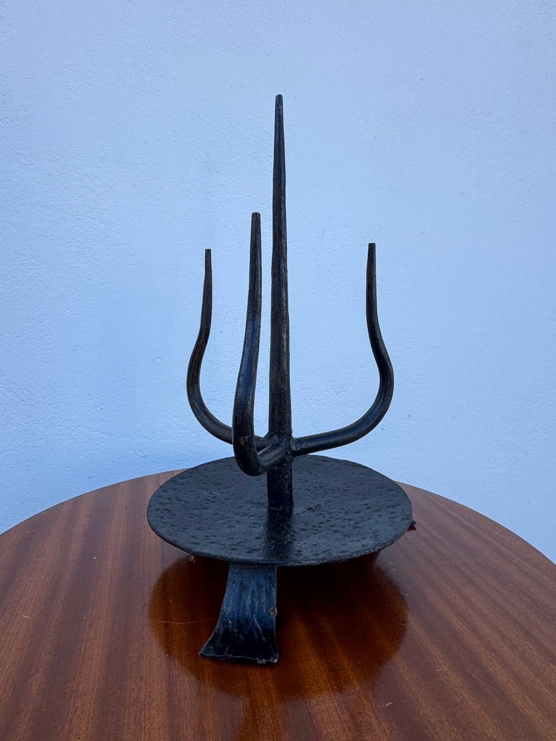 Brutalist wrought iron candlestick holder