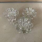 Set of 3 old glass candlesticks