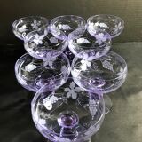 8 colorful crystal champagne cups engraved mid 20th