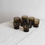 Set of 8 vintage thick smoked glass glasses
