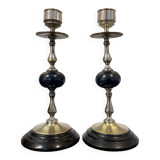 Pair of Napoleon III candlesticks in brass and black marble.