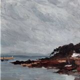 Oil on panel depicting a seaside in Brittany 20th century by Misdz