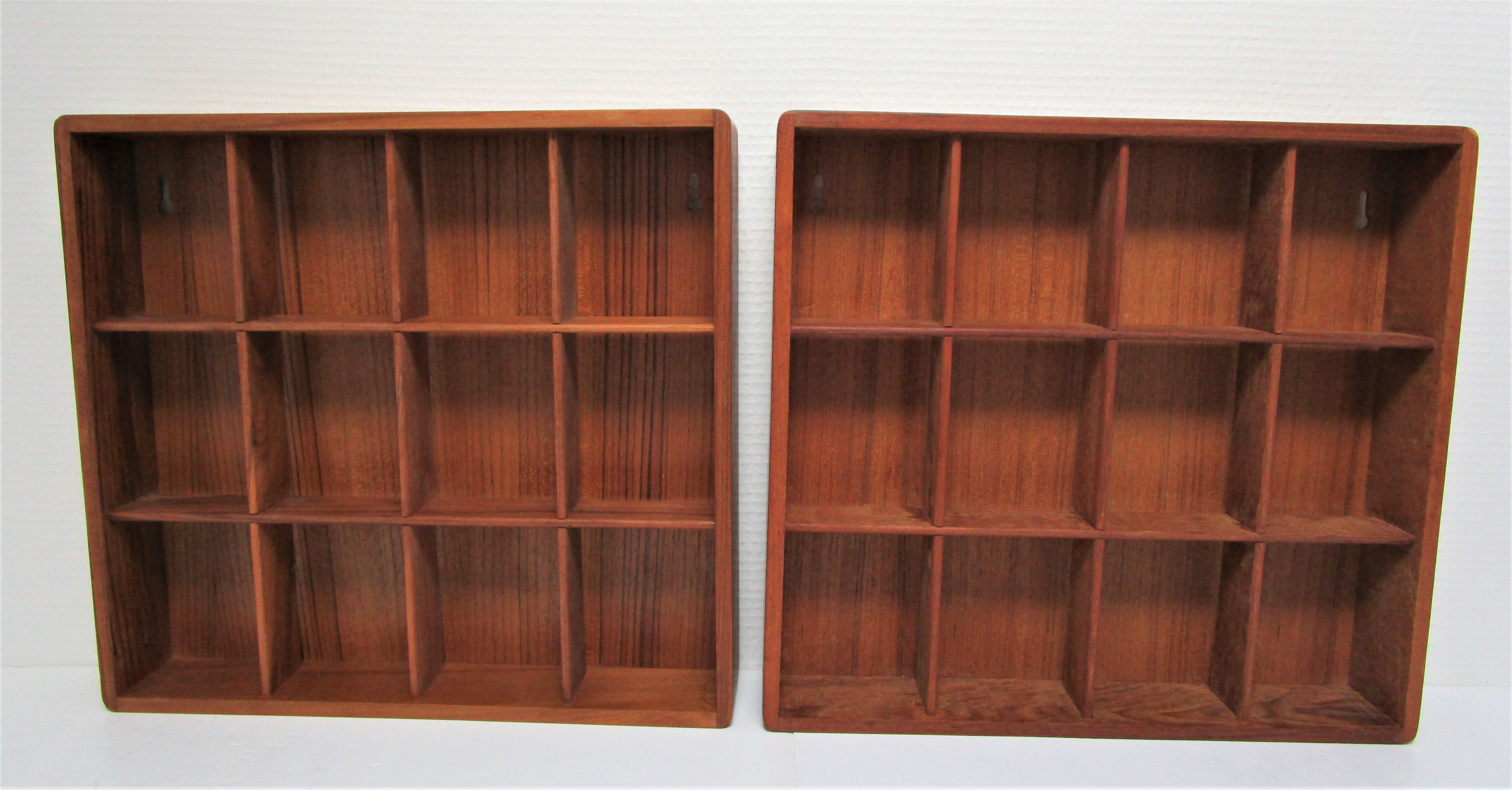 Two wall shelves with vintage solid wood compartments 80s