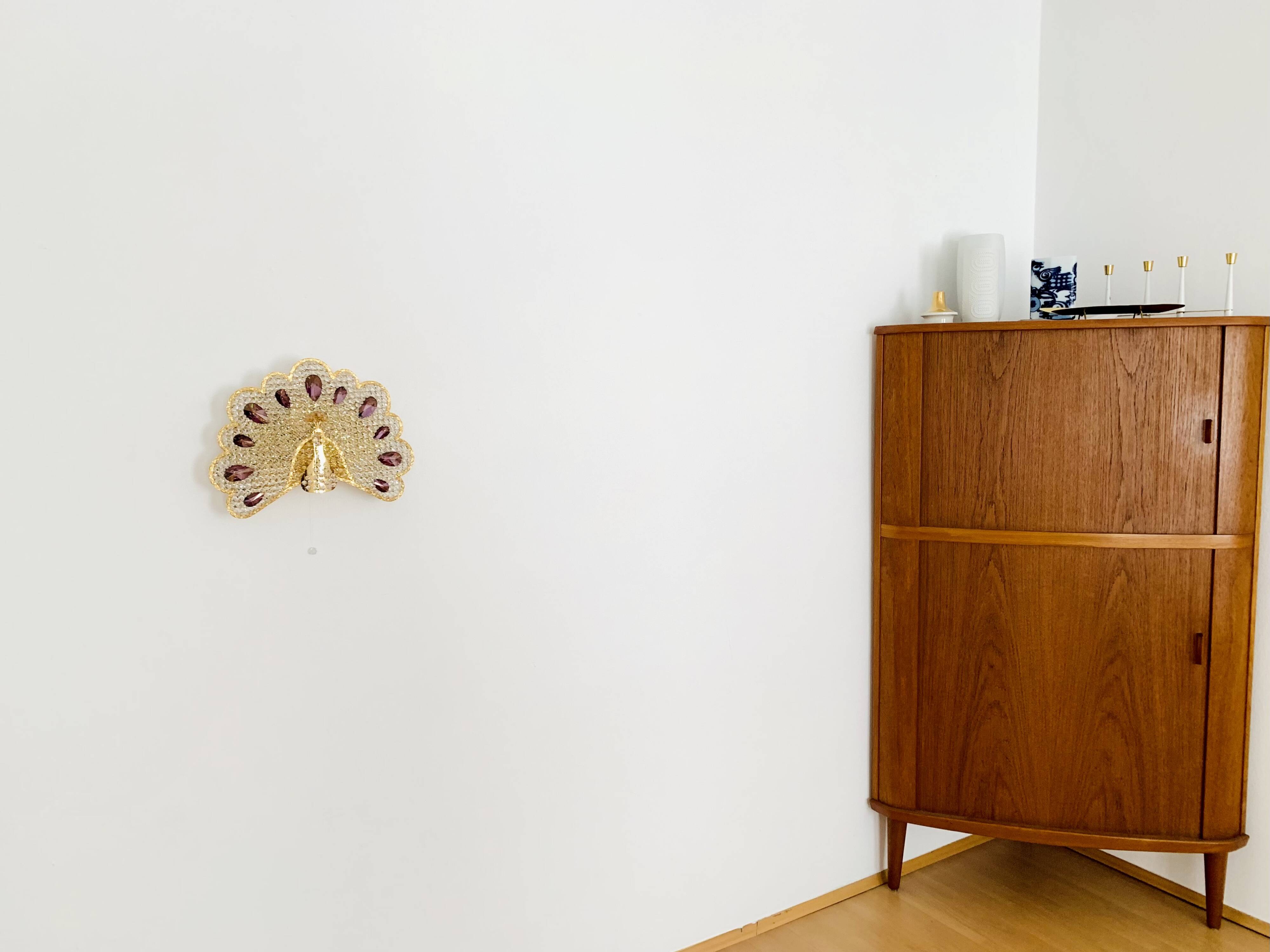 Ensemble de 2 appliques murales en verre cristal en forme de paon de Palwa