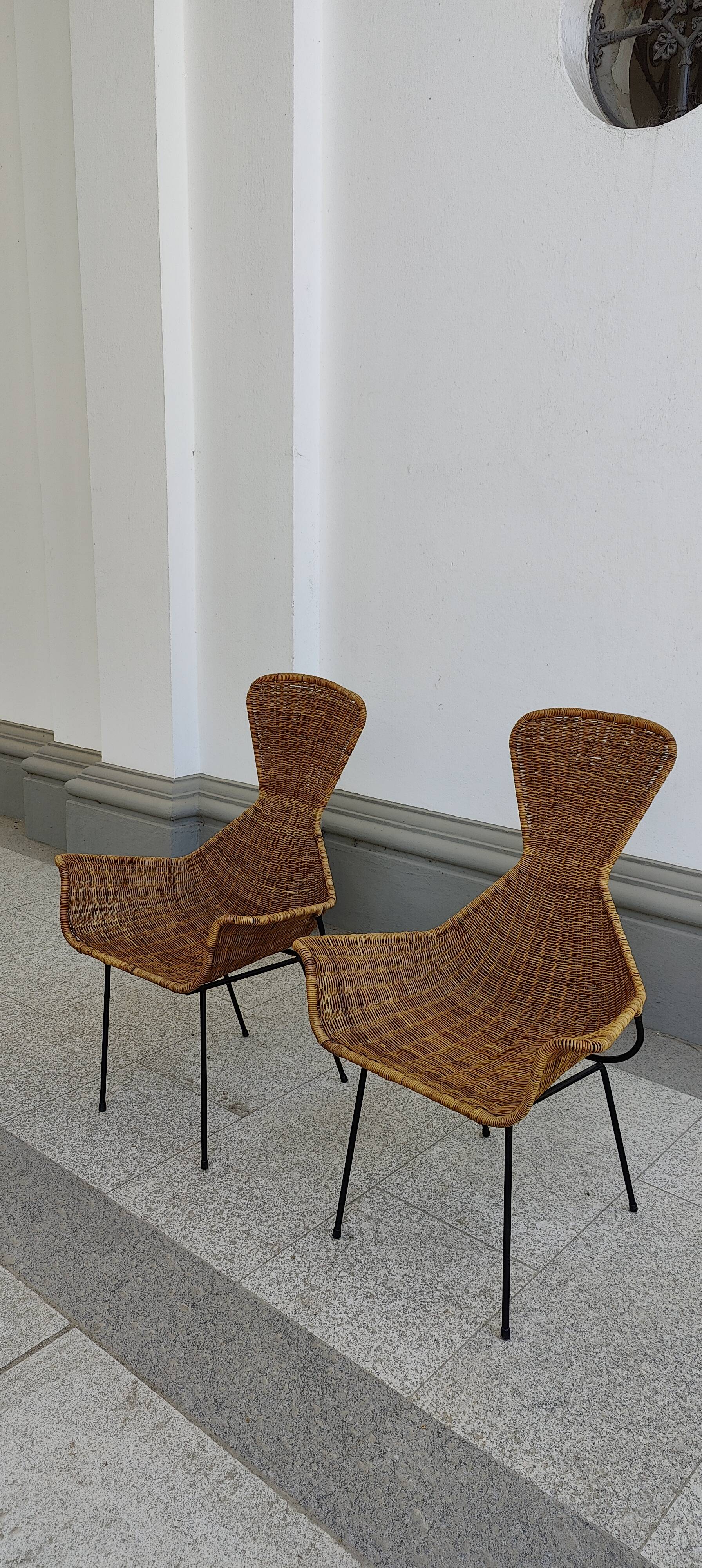 pair of Italian wicker chairs