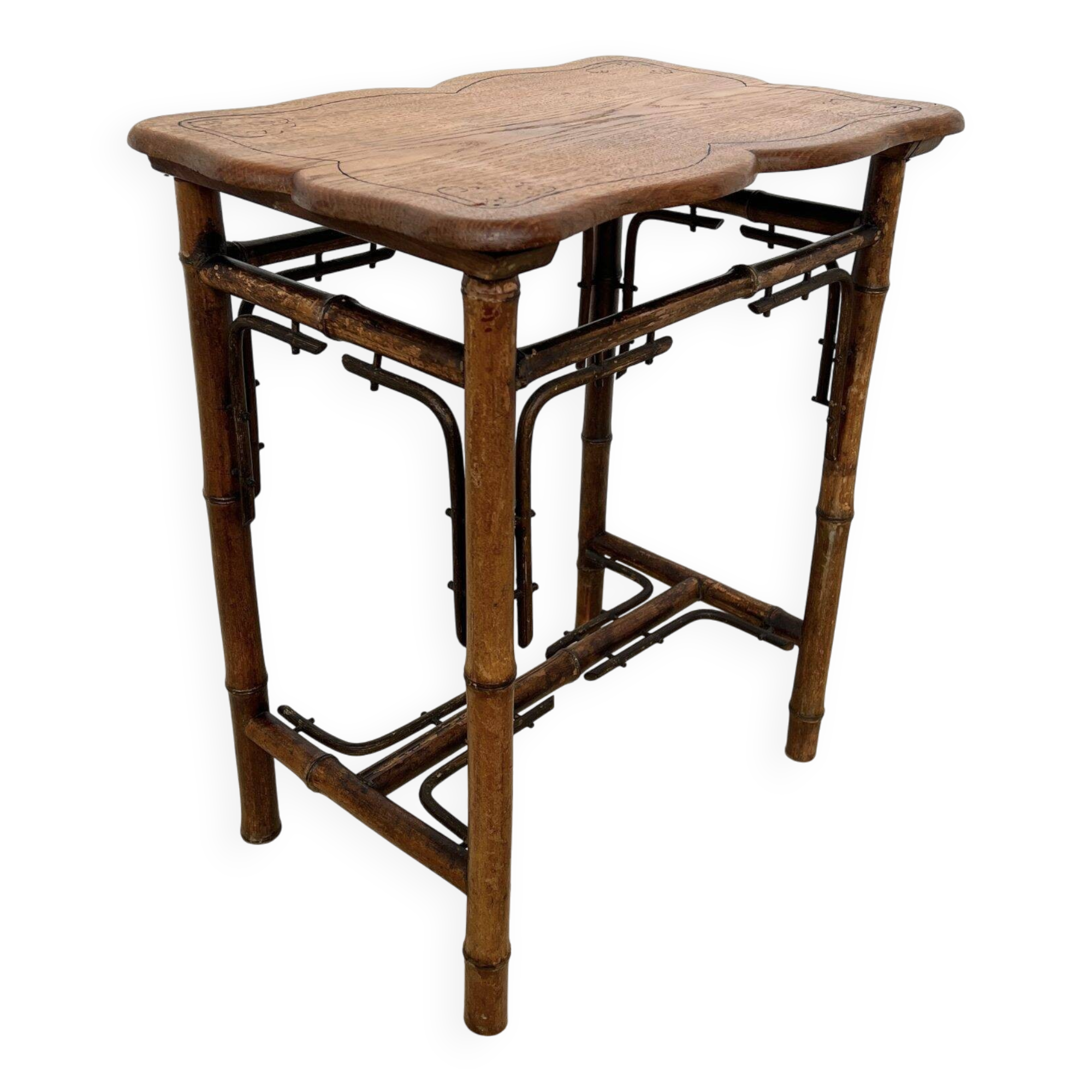 Table d'Appoint Bambou & Bois –Art Nouveau Fin XIXe