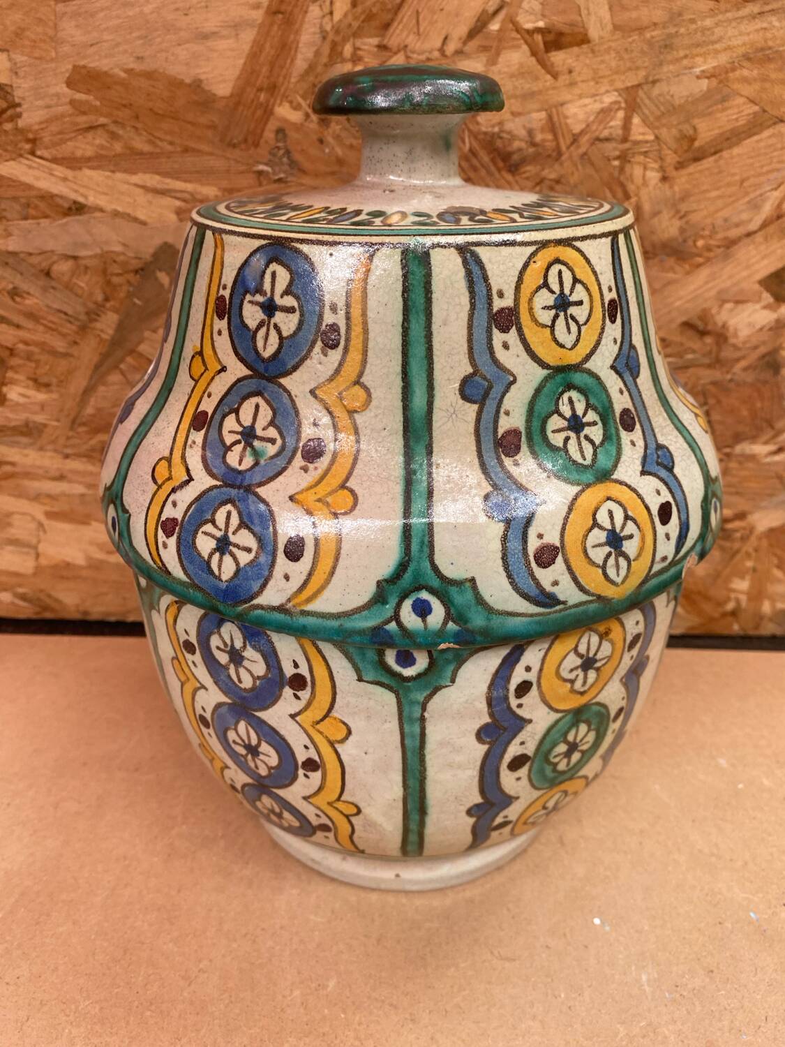 Old Jobbana Butter Jar Morocco Polychrome Earthenware 19th Century Vintage #B084