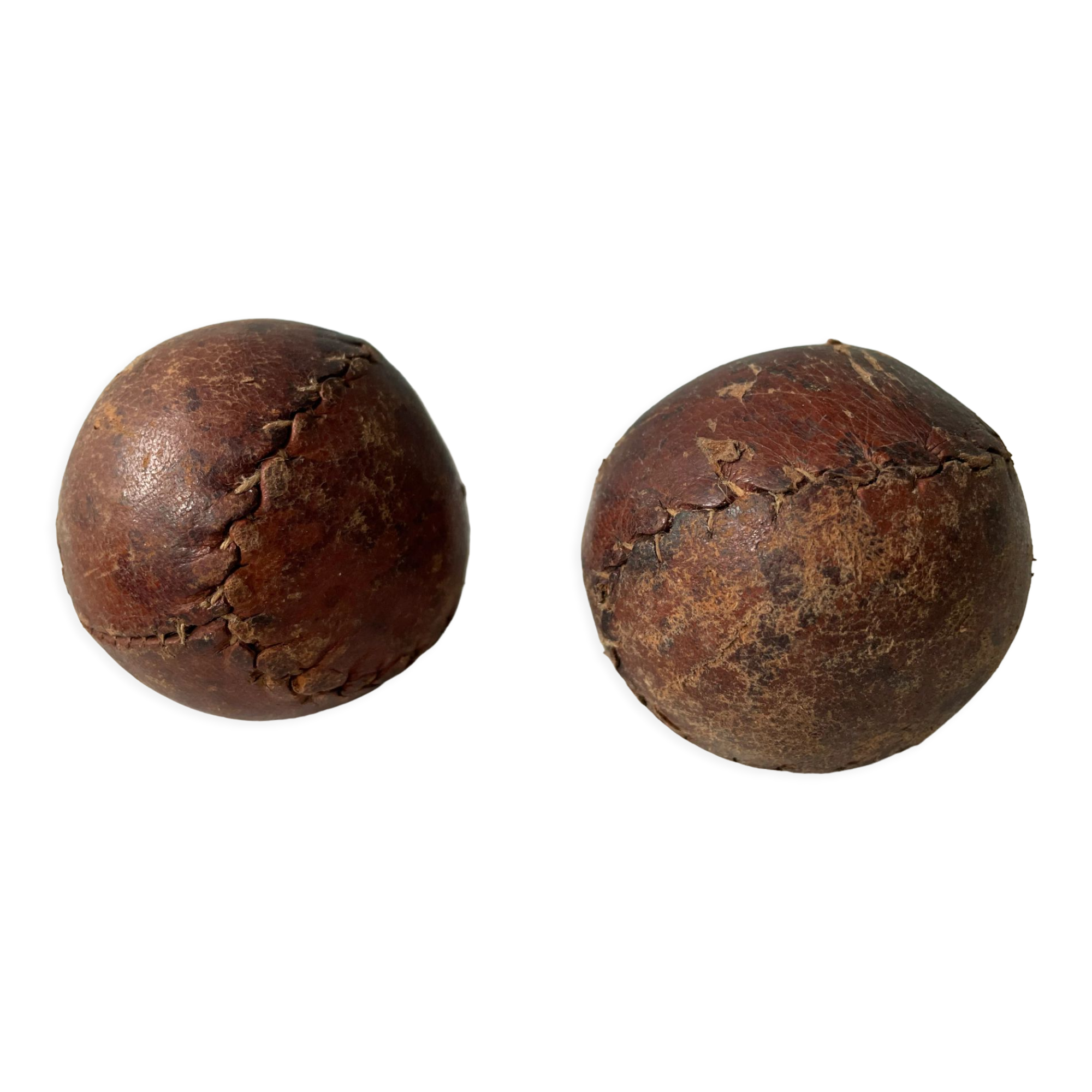 Two old nineteenth century leather golf balls