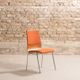 Set of 4 vintage chairs with a chrome steel base, teak backrest and seat