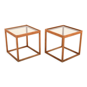 Kurt Ostervig Oak Cube Tables with Glass Denmark 1960s