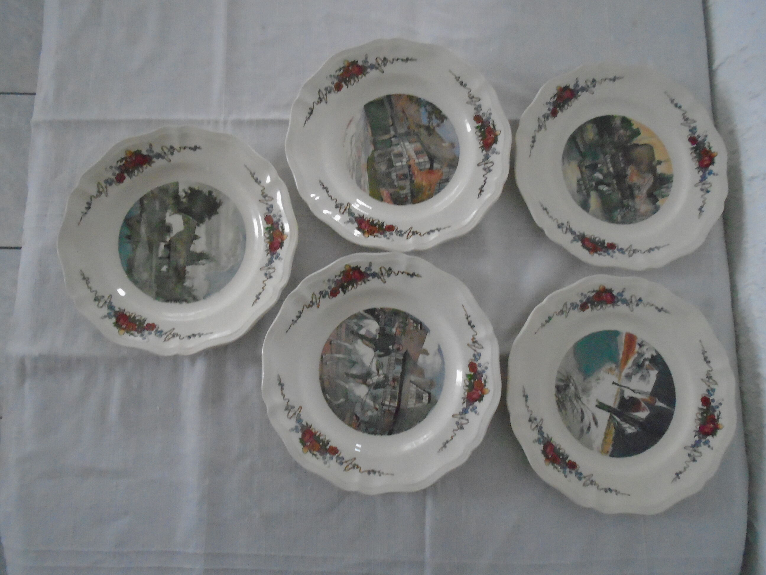 5 Plates Obernai Loux Sarreguemines ancient earthenware