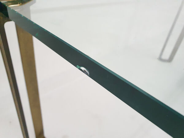 Table basse carrée en laiton et verre par Peter Ghyczy pour Ghyczy, années 1970