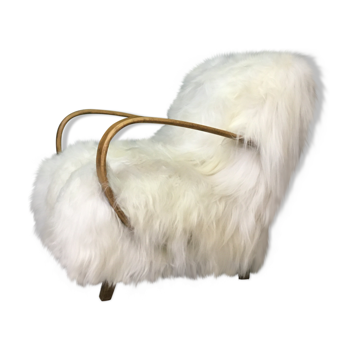White fluffy sheepskin bentwood armchair halabala
