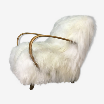 Fauteuil en peau de mouton blanc Halabala