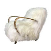 White fluffy sheepskin bentwood armchair halabala
