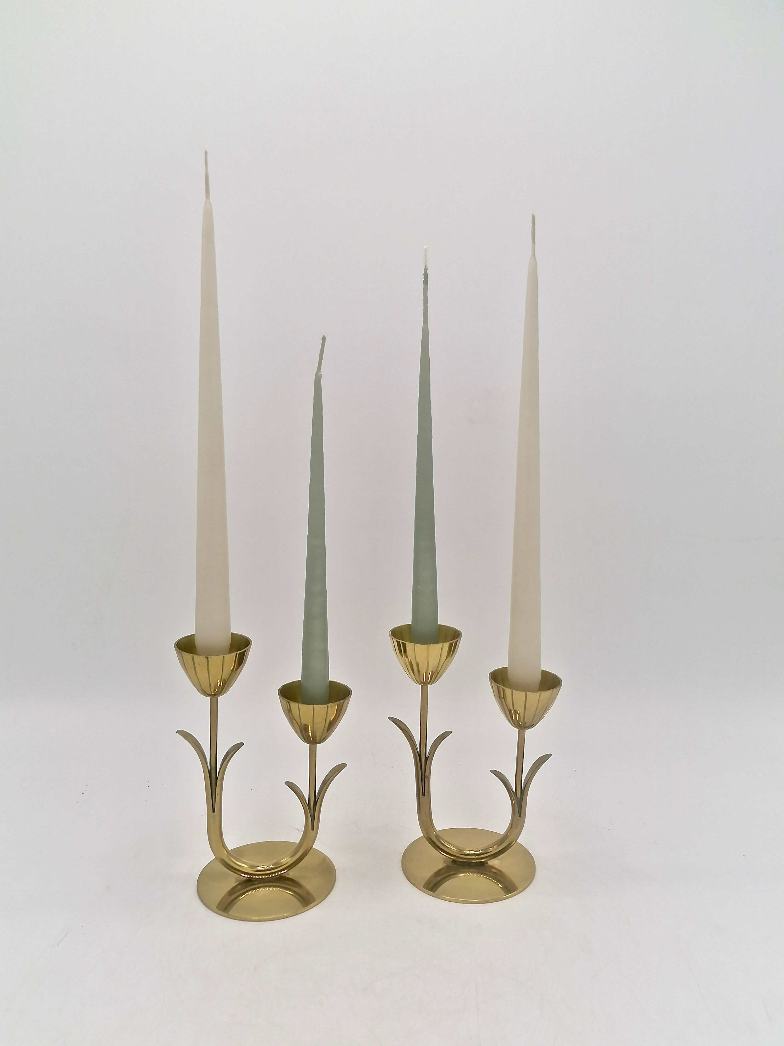 Pair of brass flower candlesticks, Gunnar Ander, Sweden 1960
