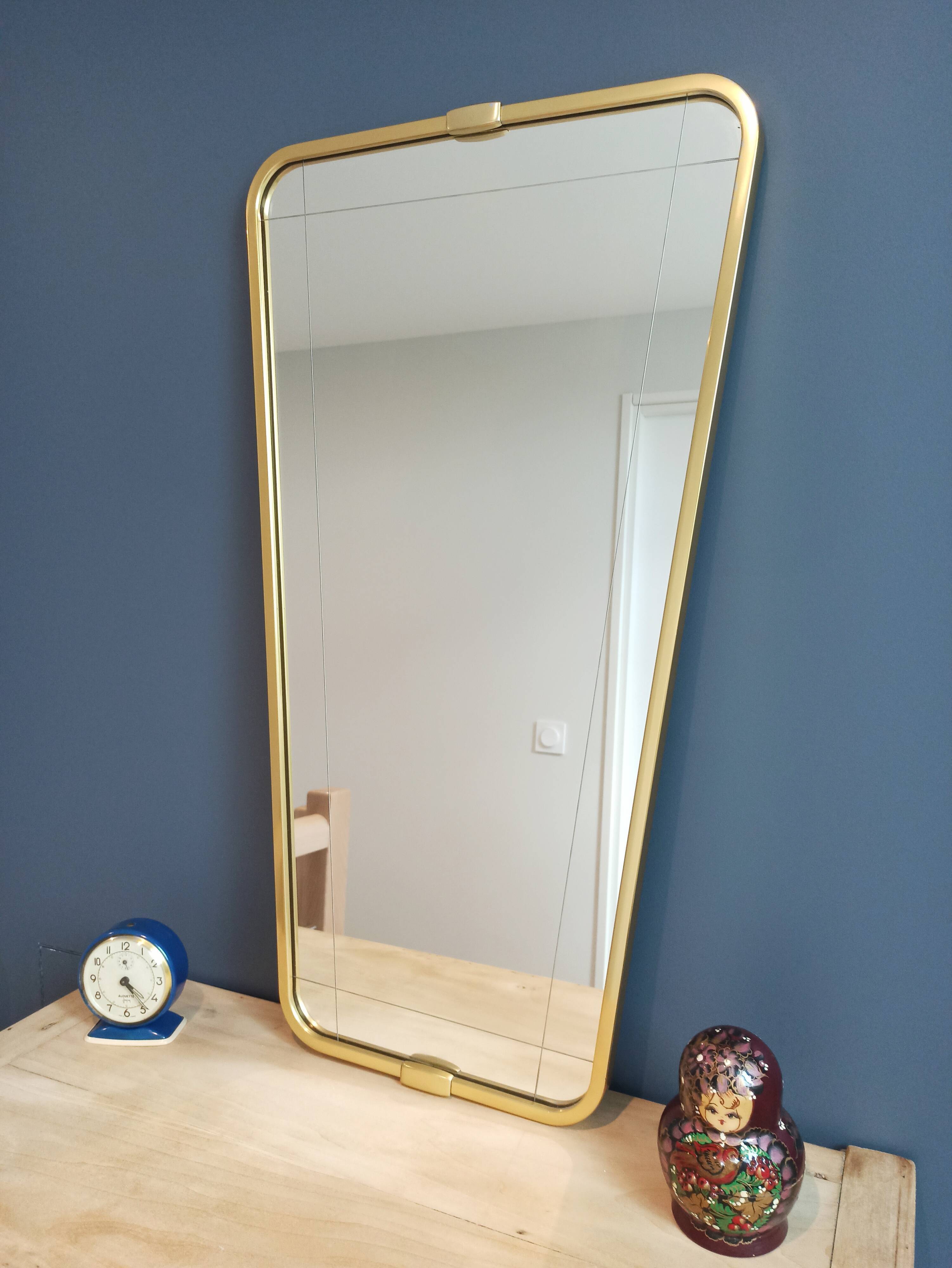 Asymmetrical vintage brass mirror45x81cm