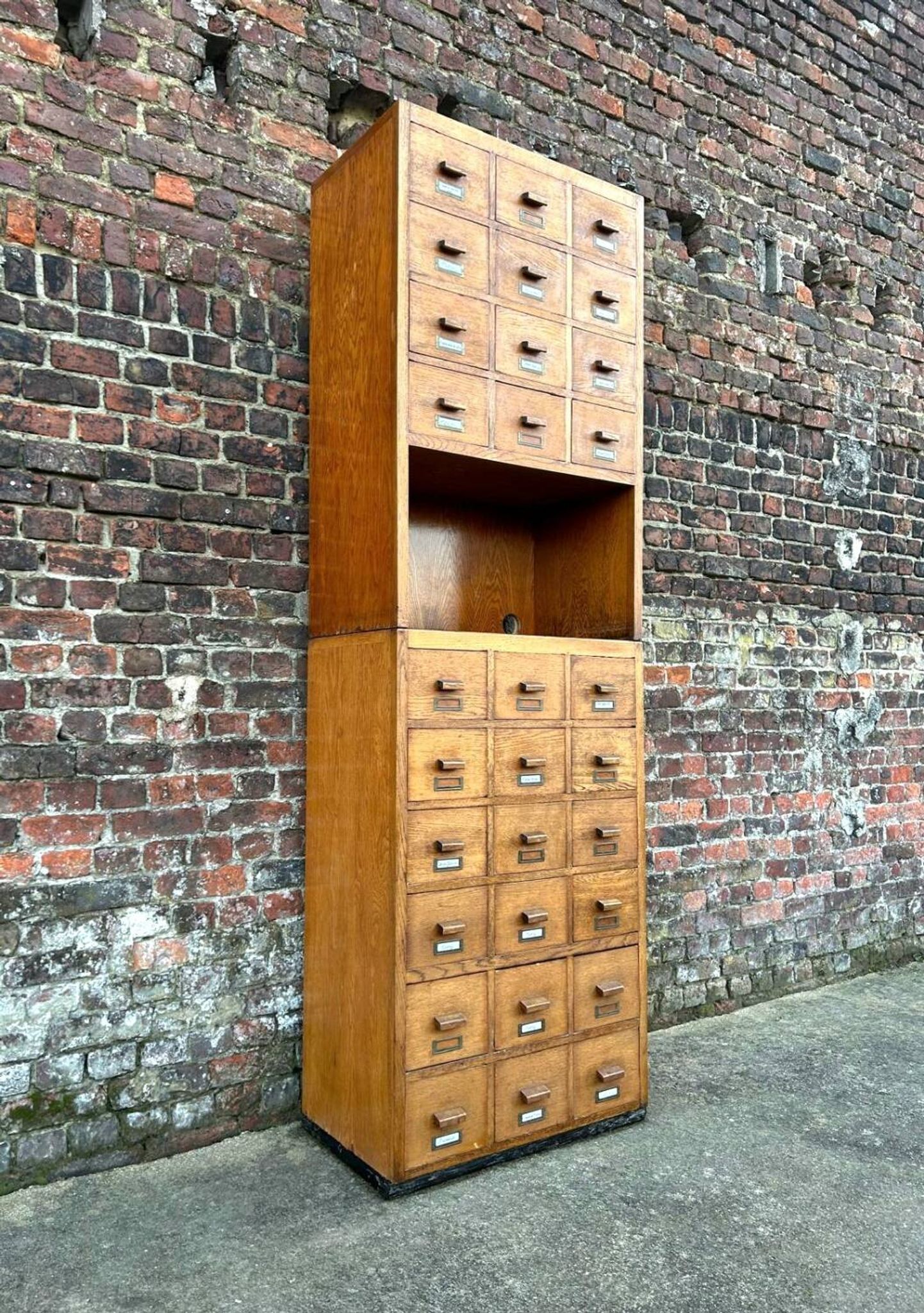 Large vintage workshop furniture with 30 drawers, antique haberdashery compartments.