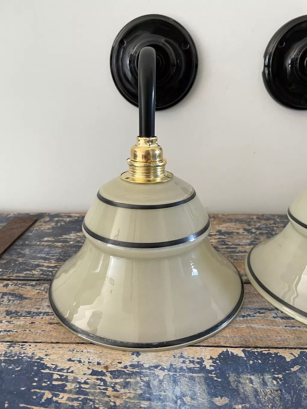 Set of two new electrified Art Deco wall lamps