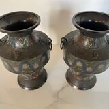 Pair of antique cloisonné bronze vases, China or Japan circa 1900-1930.