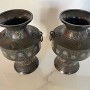 Pair of antique cloisonné bronze vases, China or Japan circa 1900-1930.