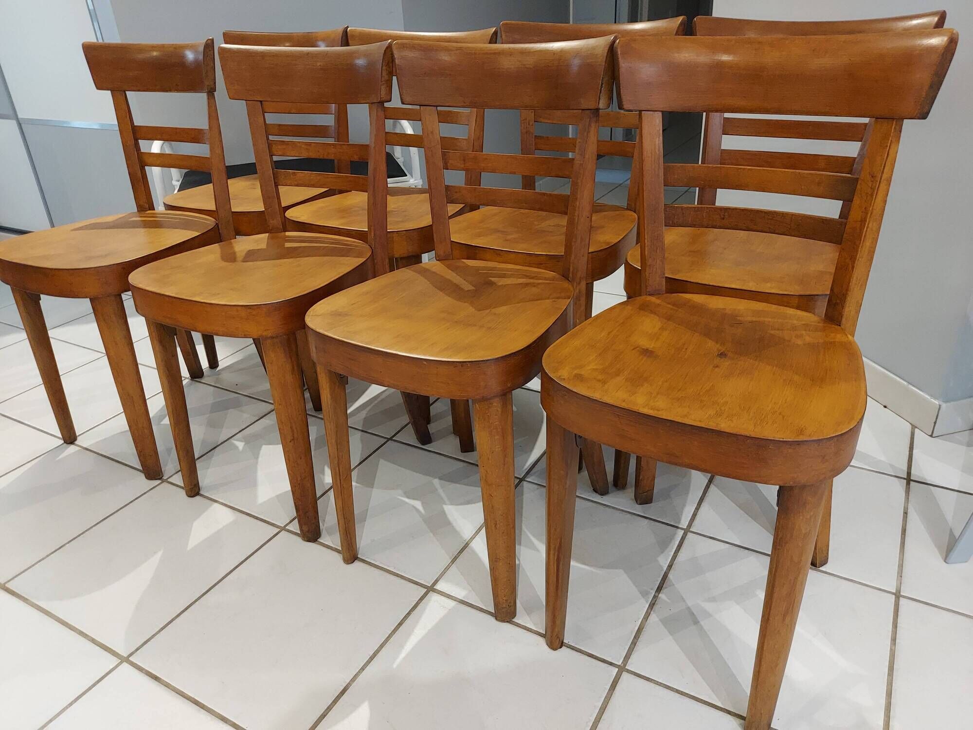 Suite of 8 chairs of Bistrot art deco Fischel 1950s