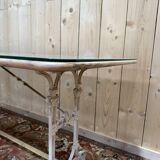 Large Art Nouveau brasserie table in iron and marble