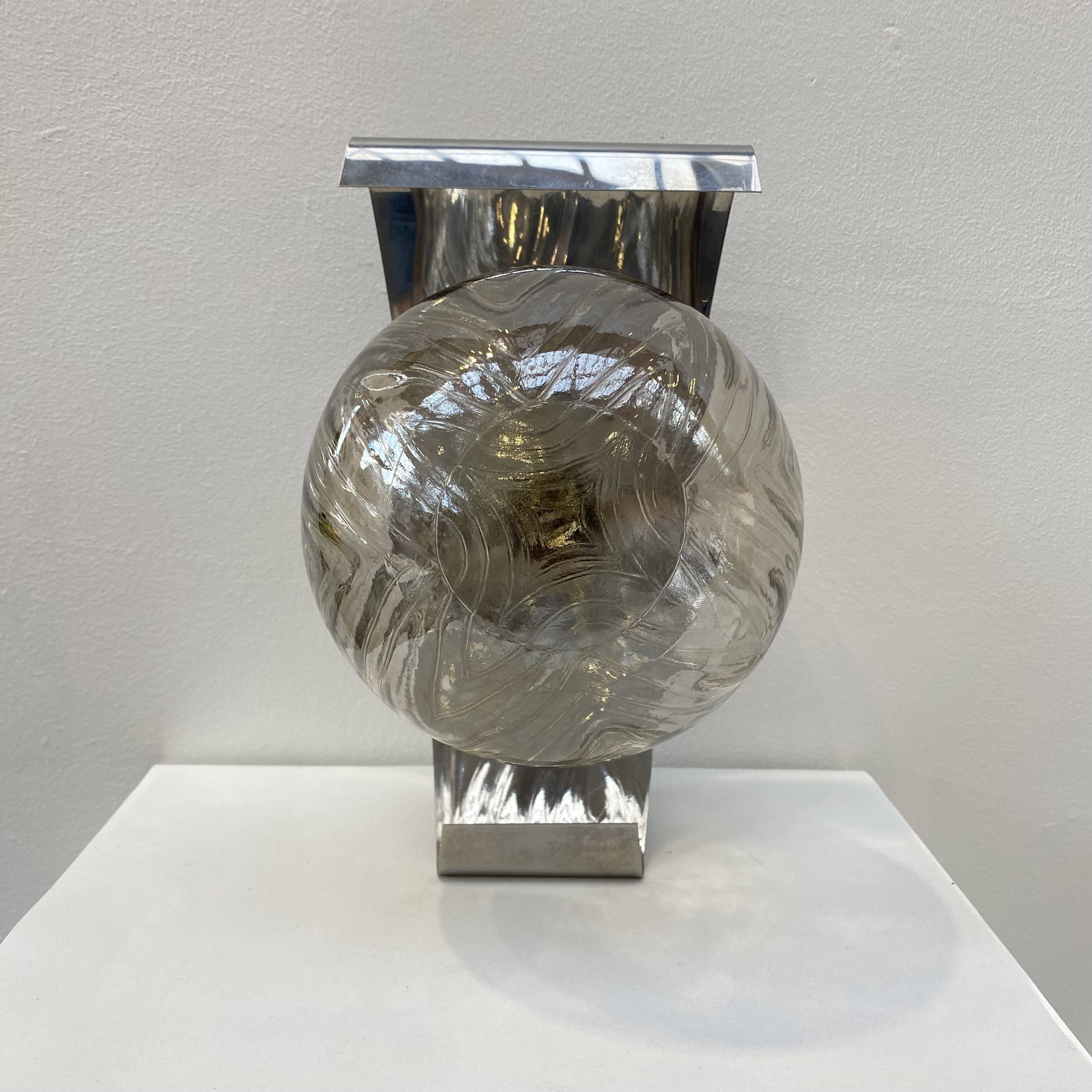 70s chrome and smoked glass wall light