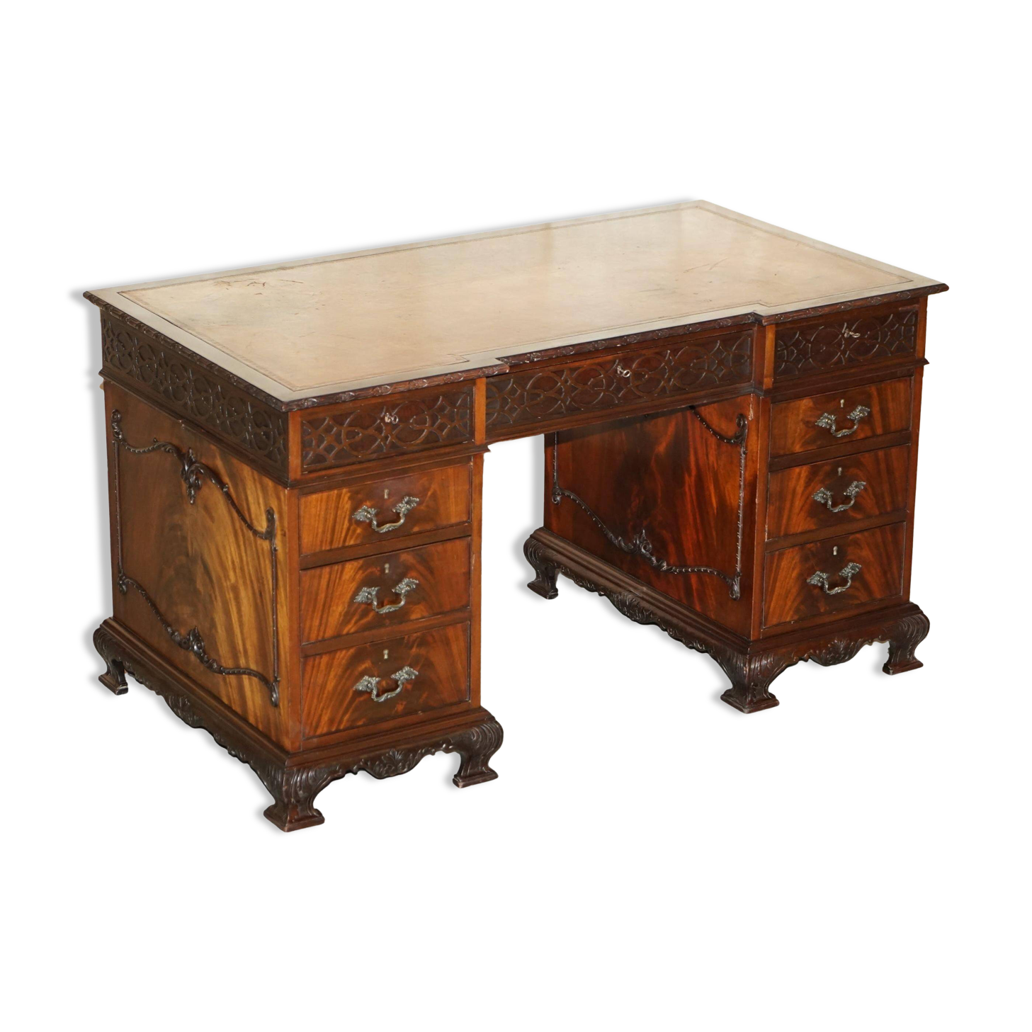 Thomas Chippendale Revival desk with a leather top