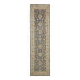 Tapis d'escalier oriental gris beige, en laine nouée à la main, 81 x 295 cm