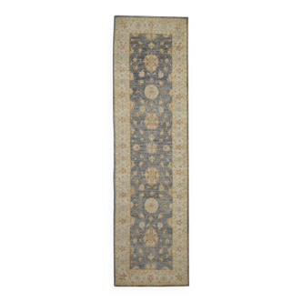 Oriental Grey Beige Stair Runner Rug, Wool Hand Knotted 81 x 295 cm