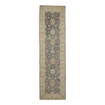 Oriental Grey Beige Stair Runner Rug, Wool Hand Knotted 81 x 295 cm